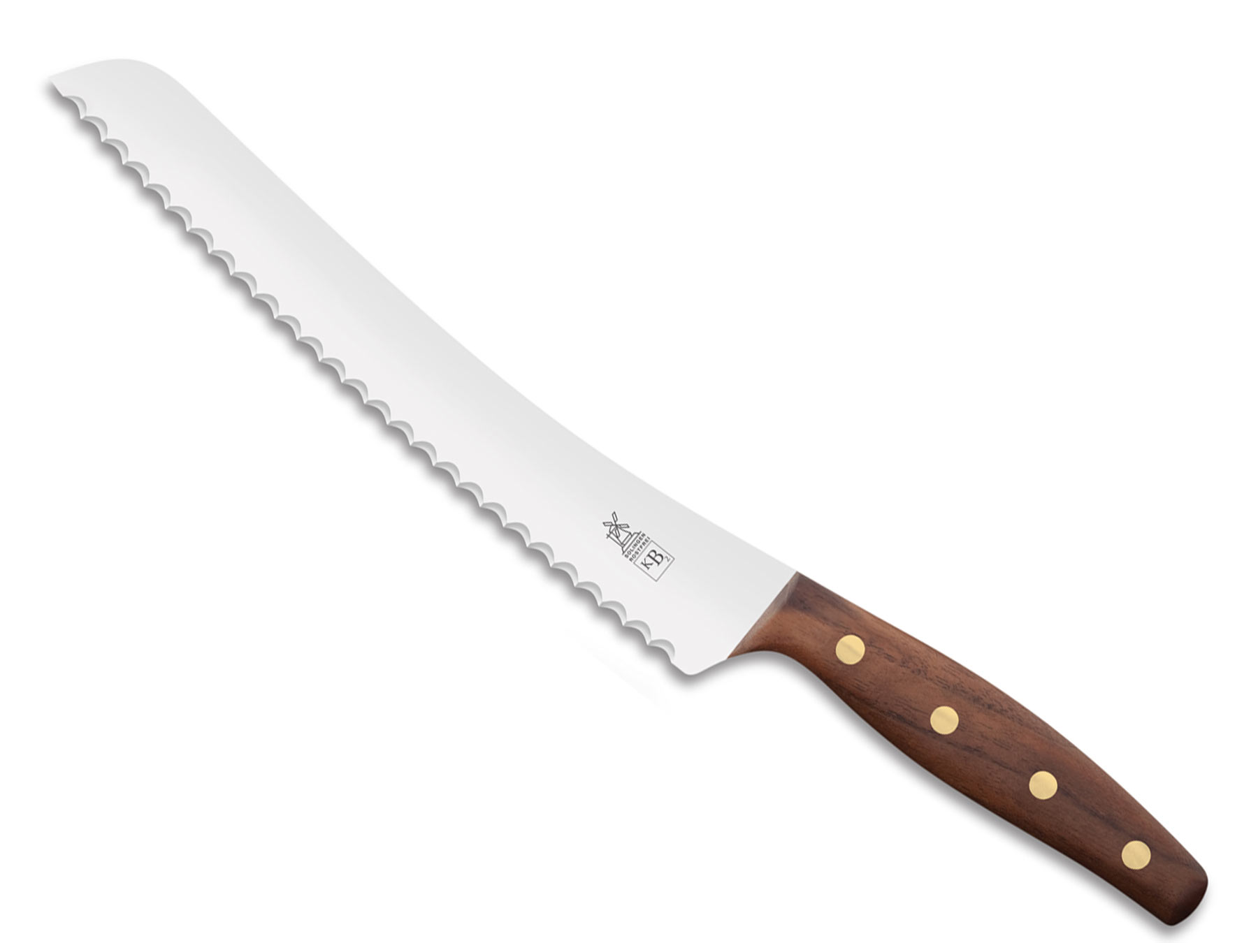 Windmühlenmesser KB2 Brotmesser Beidhänder Walnuss Messing 23cm