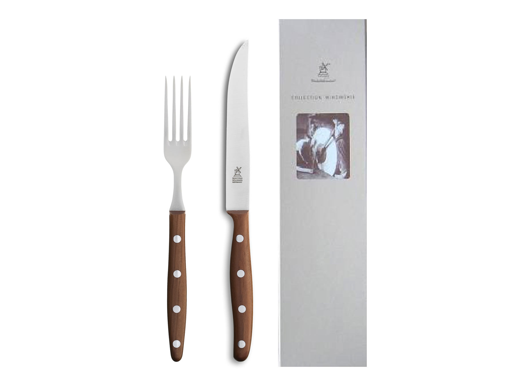 Windmühle Steakbesteck Steakmesser und Gabel Pflaumenholz 12,5cm