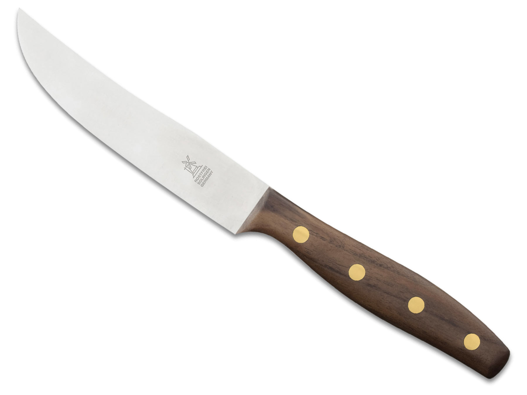 Windmühle Steakmesser breit Messing Walnuss glatt 13cm