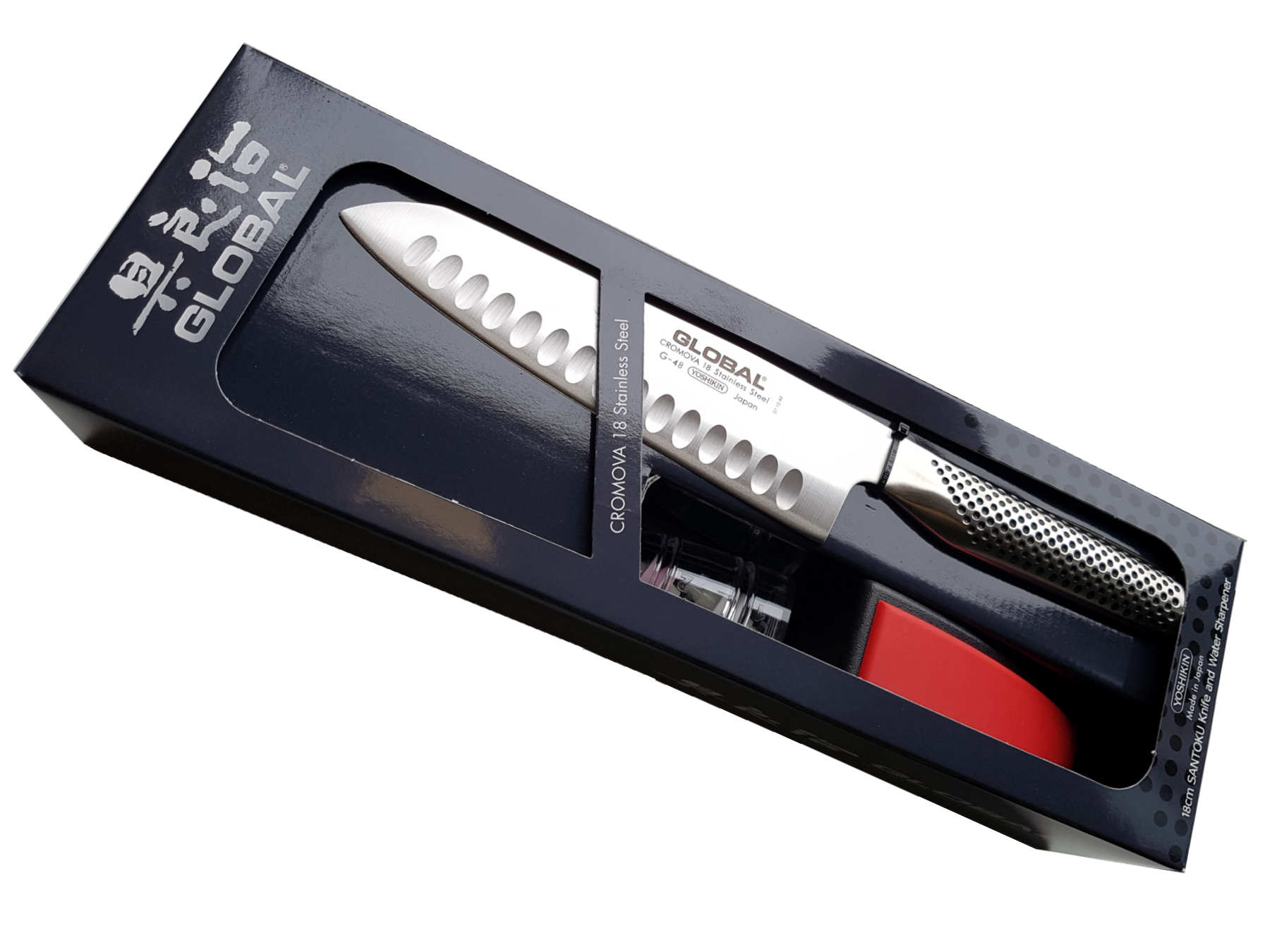 Global G-48220BR Set: G-48 Santoku + MinoSharp Schleifer 220-
