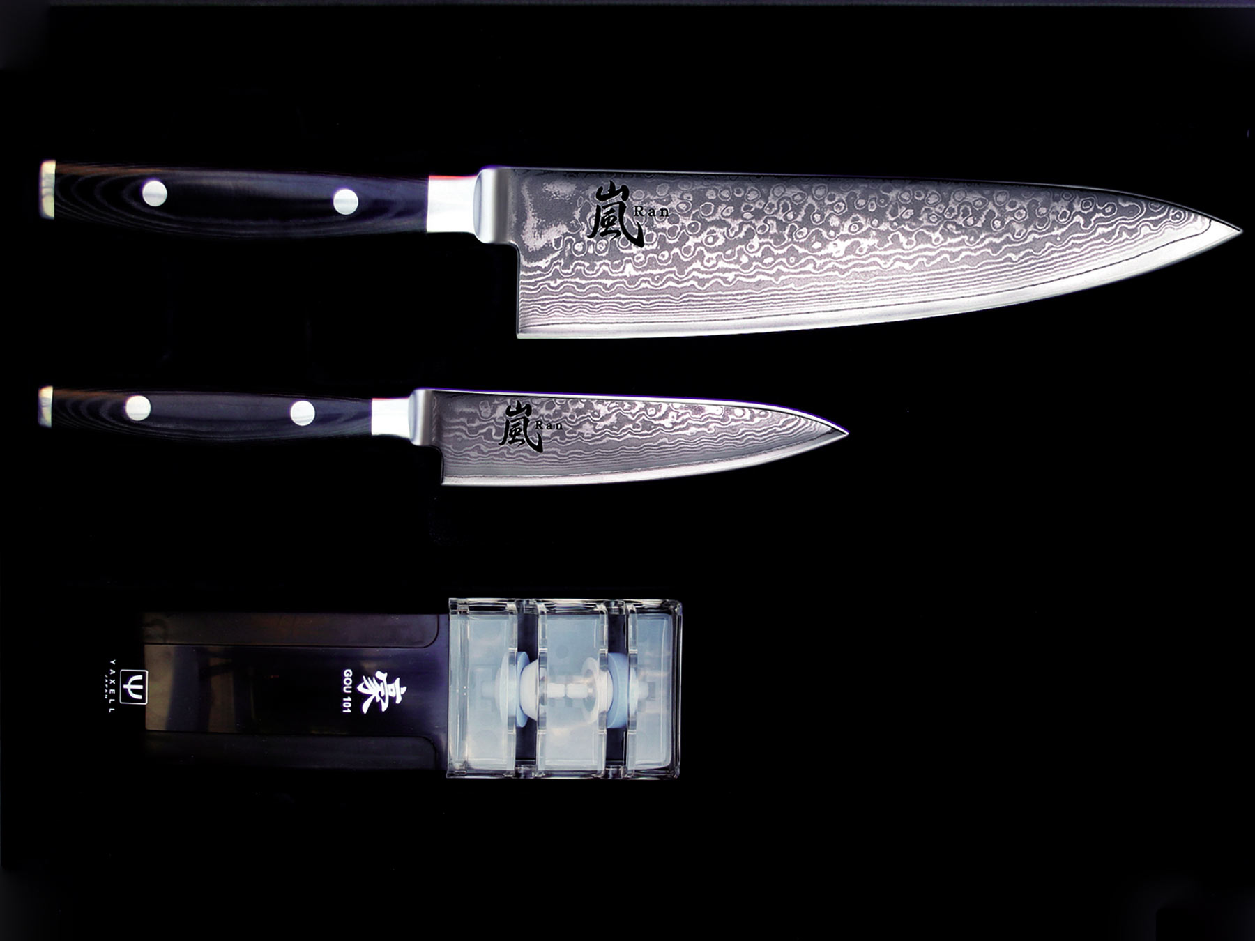 Yaxell RAN 69 Set Kochmesser, Universalmesser und Schleifer