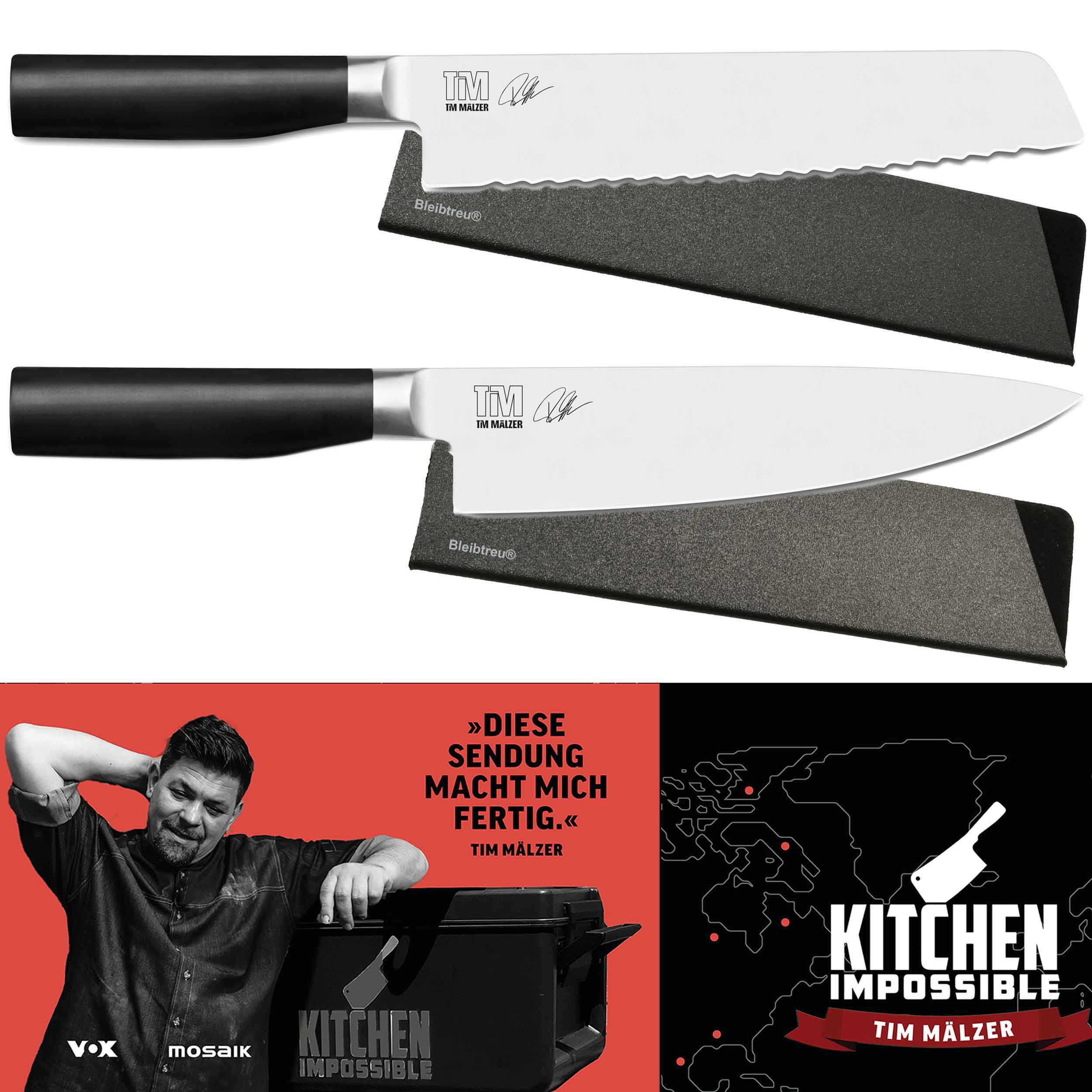 KAI Kamagata Monster-Set Kochmesser + Brotmesser + Kochbuch handsigniert