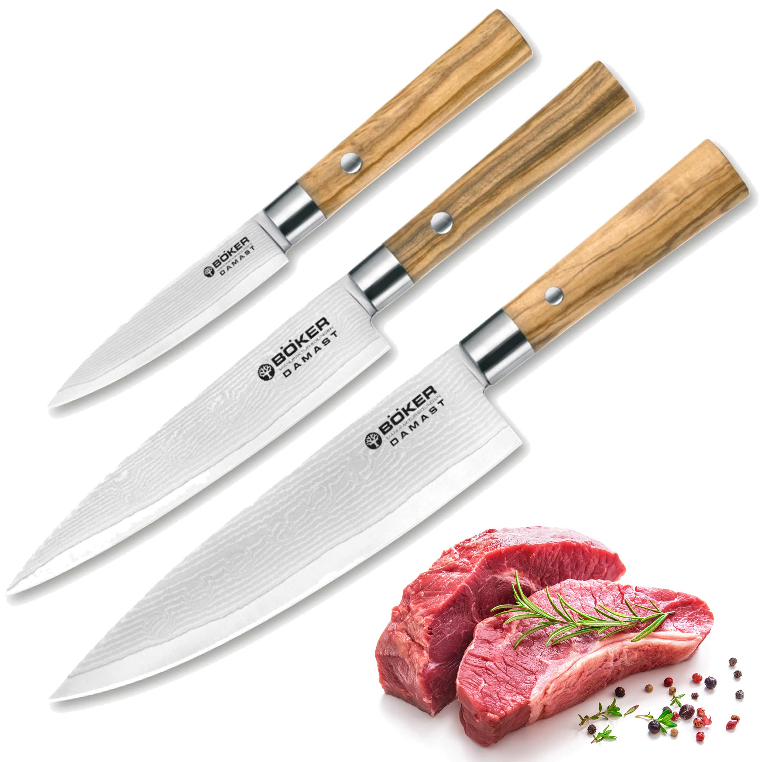 Böker Damast Olive Messerset